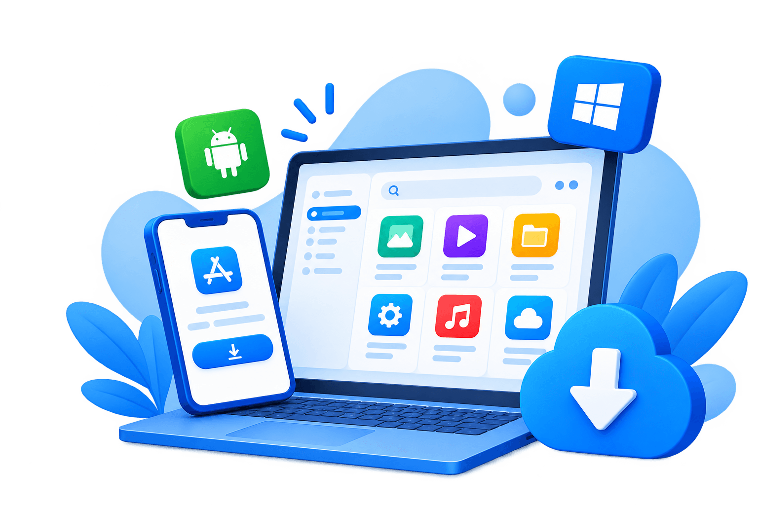Ilustrasi Laptop dan Aplikasi AppHub